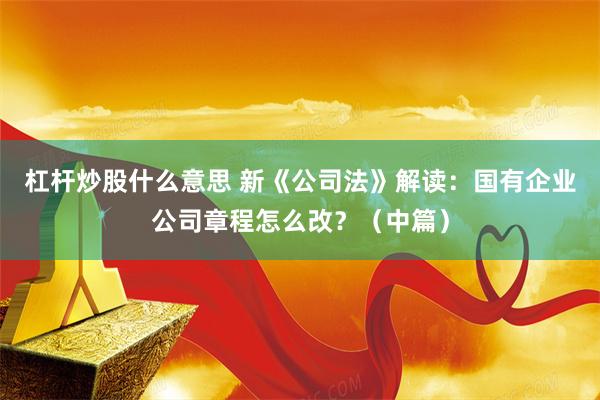 杠杆炒股什么意思 新《公司法》解读：国有企业公司章程怎么改？（中篇）