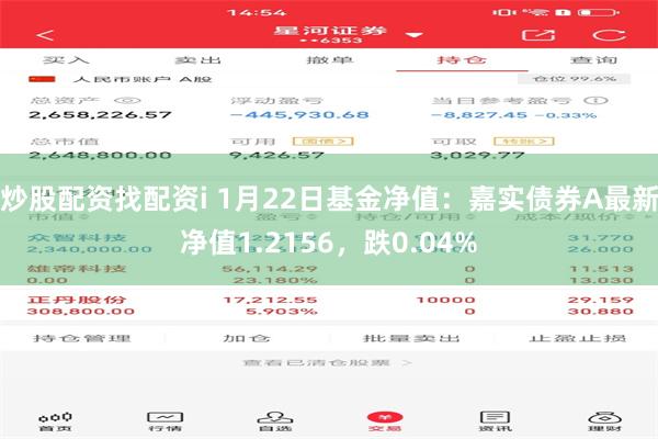 炒股配资找配资i 1月22日基金净值：嘉实债券A最新净值1.2156，跌0.04%